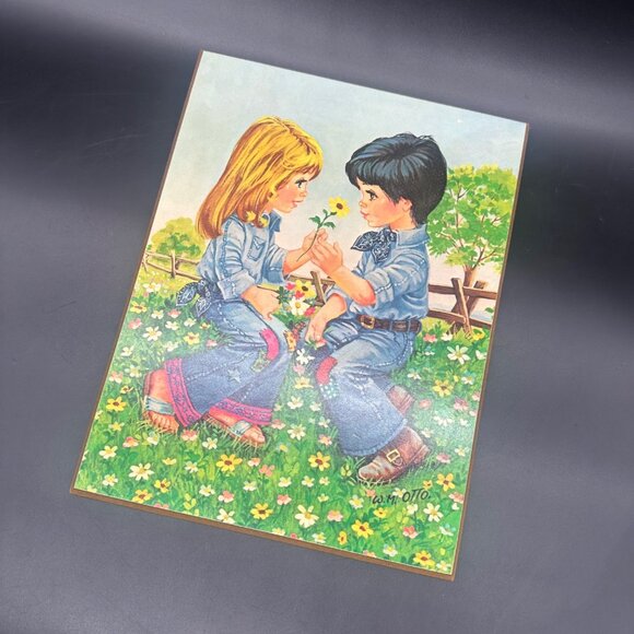 Vintage Wall Hanging 1970s Flower Power Hippie Kids Daisy Wm Otto Plaque Kitschy - Picture 1 of 9